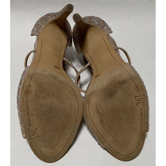 INC Rhinestone Embellished Strappy Heels With Back Zipper Womens Size 7M Beige - Picture 5 of 6